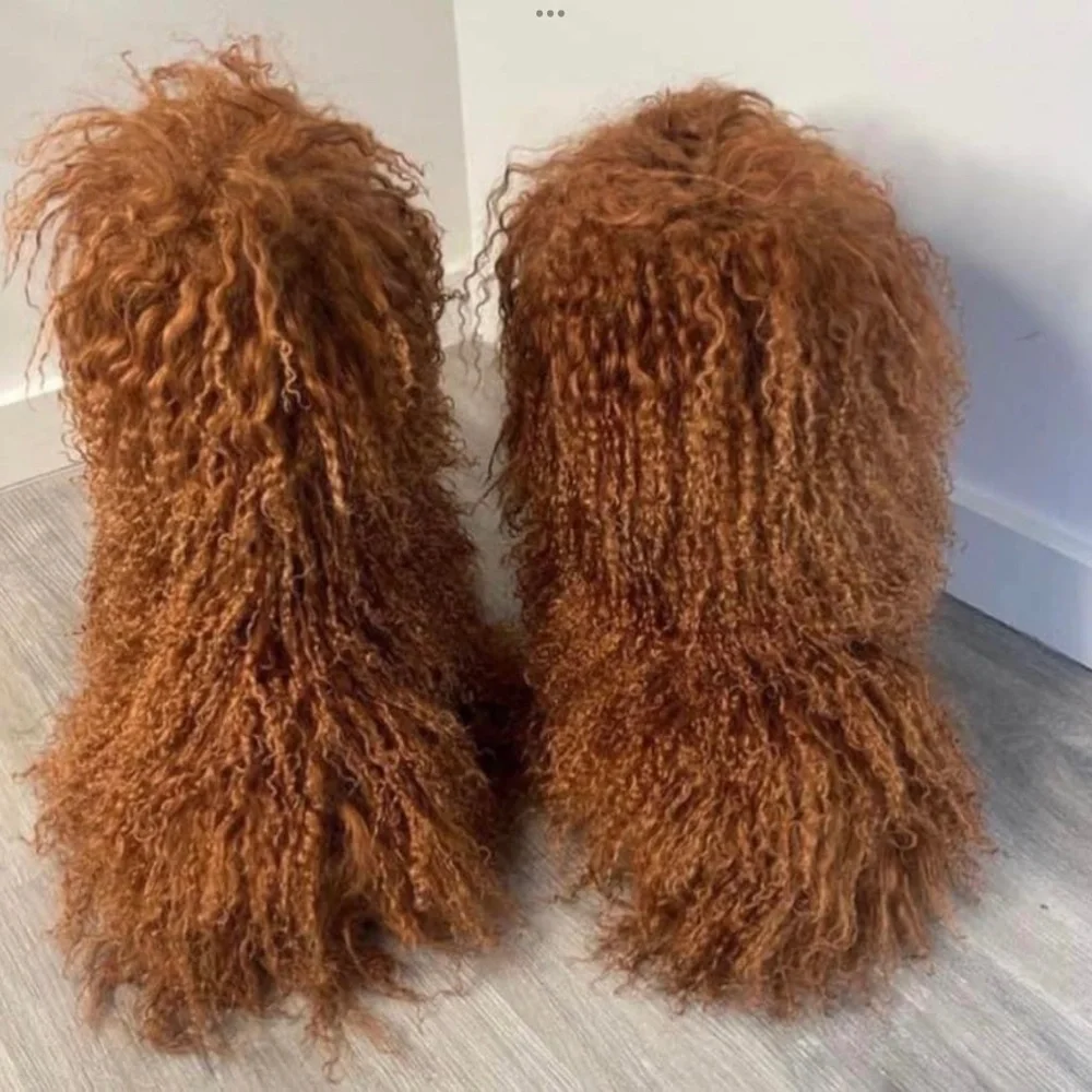 Caramel Shaggy Real Fur Boots - Picture 1 of 4